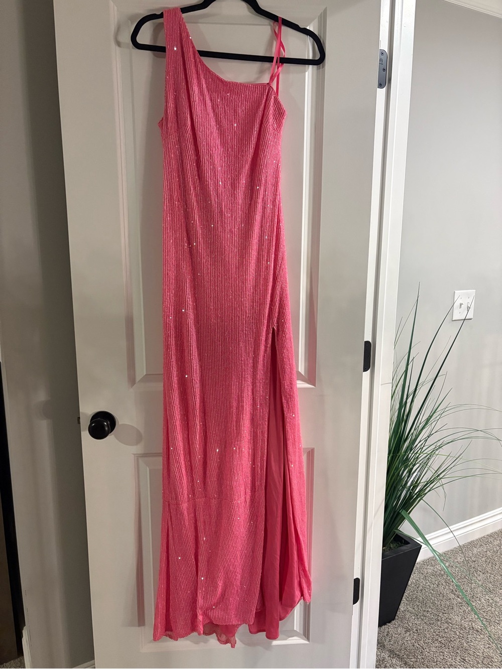 Mac Duggal Hot Pink One-Shoulder Sequin Evening Gown